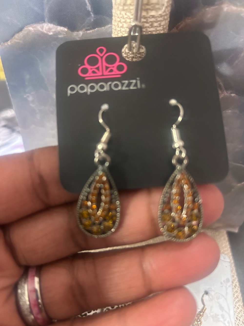paparazzi Amber Teardrop Filigree Earrings